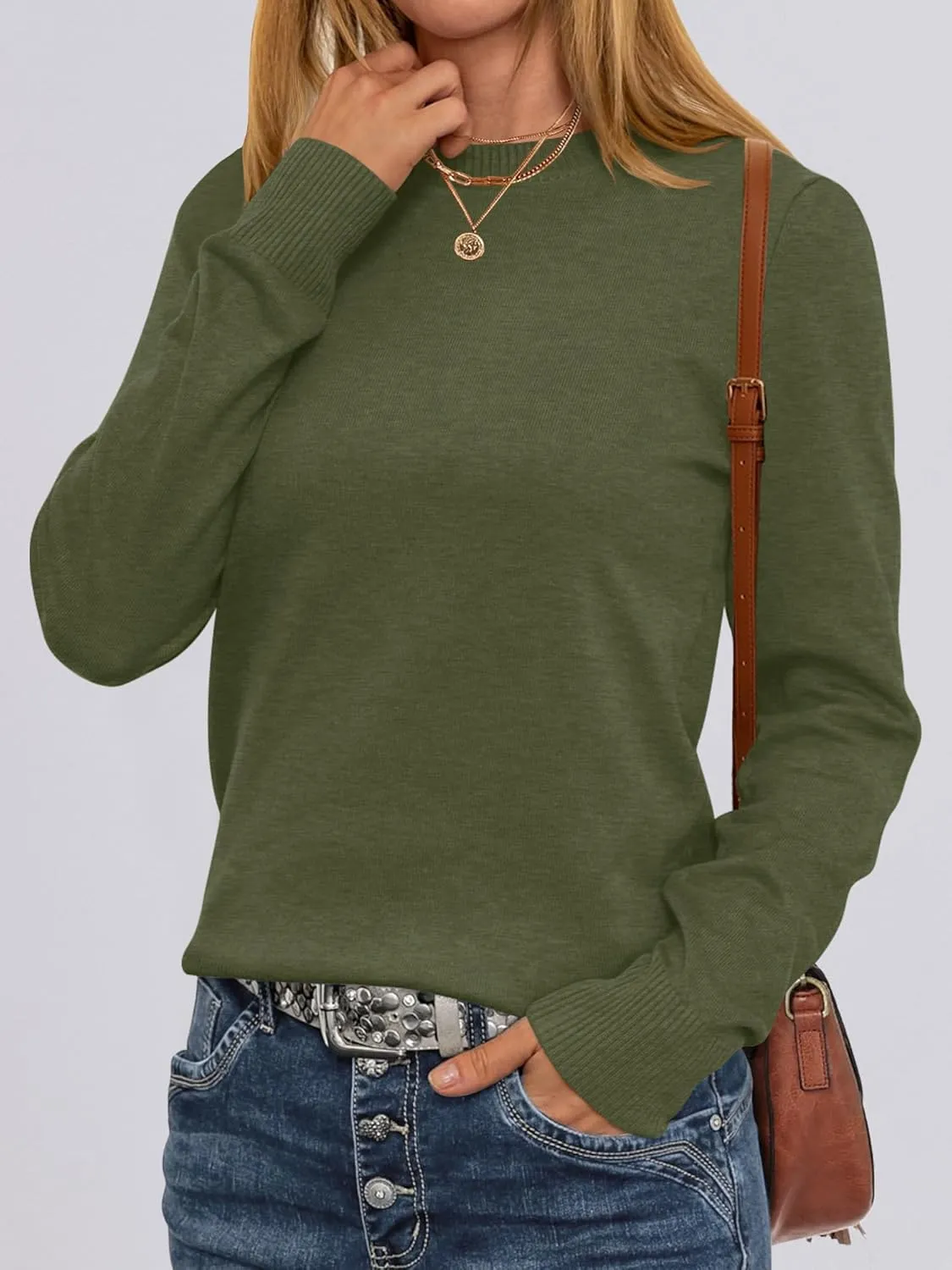 ANRABESS Women's Long Sleeve Crewneck Classic 2025 Fall Soft Loose Fit Basic Pullover Sweaters Top
