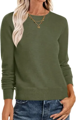 ANRABESS Women's Long Sleeve Crewneck Classic 2025 Fall Soft Loose Fit Basic Pullover Sweaters Top
