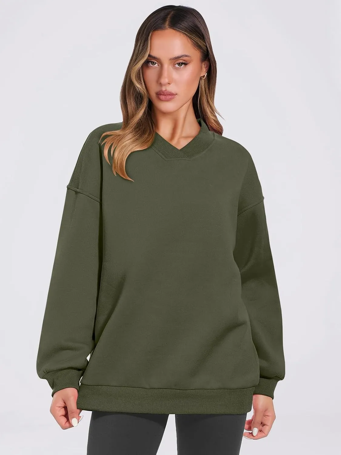ANRABESS Womens Oversized V Neck Sweatshirt Fleece Long Sleeve Hoodies Pullover Comfy Top Outfits 2024 Teen Preppy Clothes