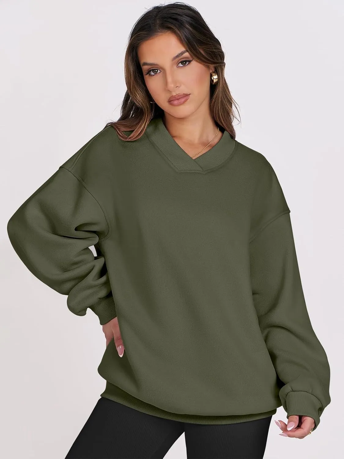 ANRABESS Womens Oversized V Neck Sweatshirt Fleece Long Sleeve Hoodies Pullover Comfy Top Outfits 2024 Teen Preppy Clothes