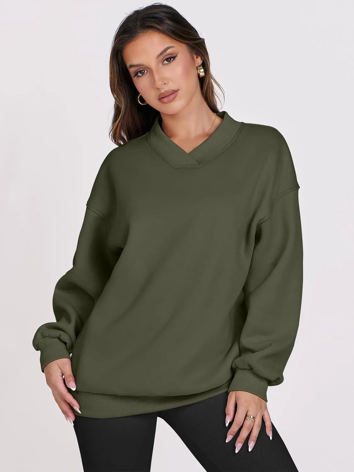 ANRABESS Womens Oversized V Neck Sweatshirt Fleece Long Sleeve Hoodies Pullover Comfy Top Outfits 2024 Teen Preppy Clothes