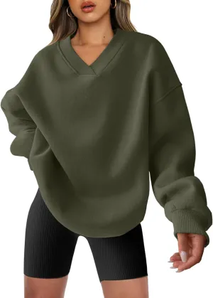ANRABESS Womens Oversized V Neck Sweatshirt Fleece Long Sleeve Hoodies Pullover Comfy Top Outfits 2024 Teen Preppy Clothes