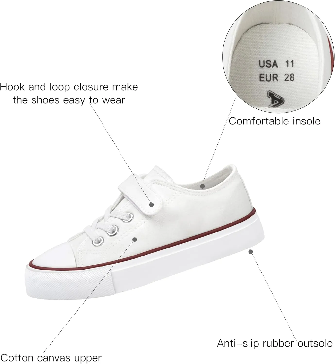 ANTLULU Boys and Girls Canvas Kid Shoes Adjustable Design Fashion Casual Sneakers