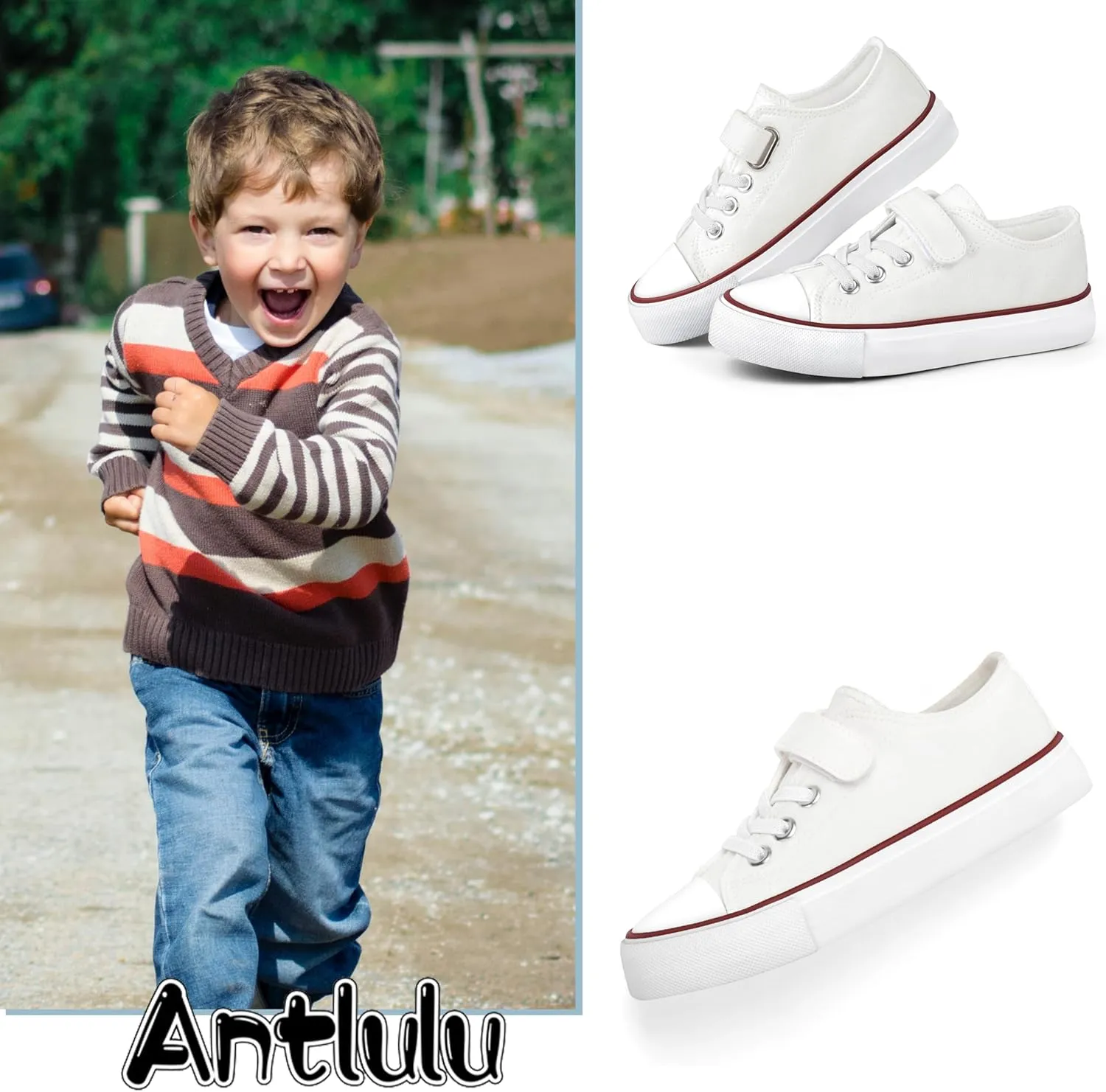ANTLULU Boys and Girls Canvas Kid Shoes Adjustable Design Fashion Casual Sneakers