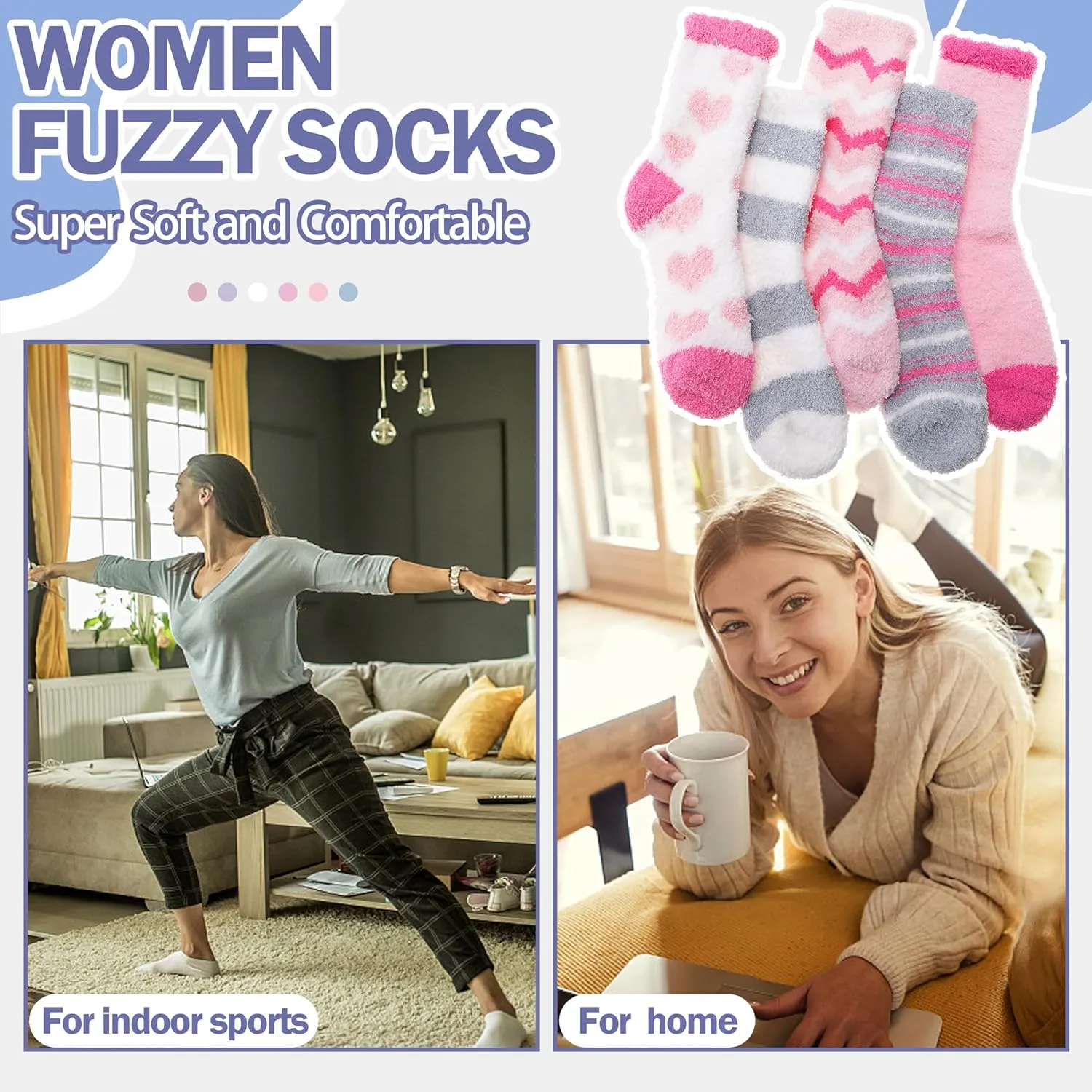 ANTSANG Women's Fuzzy Slipper Socks - Winter Fluffy Comfy Cozy Cabin Warm Home Socks