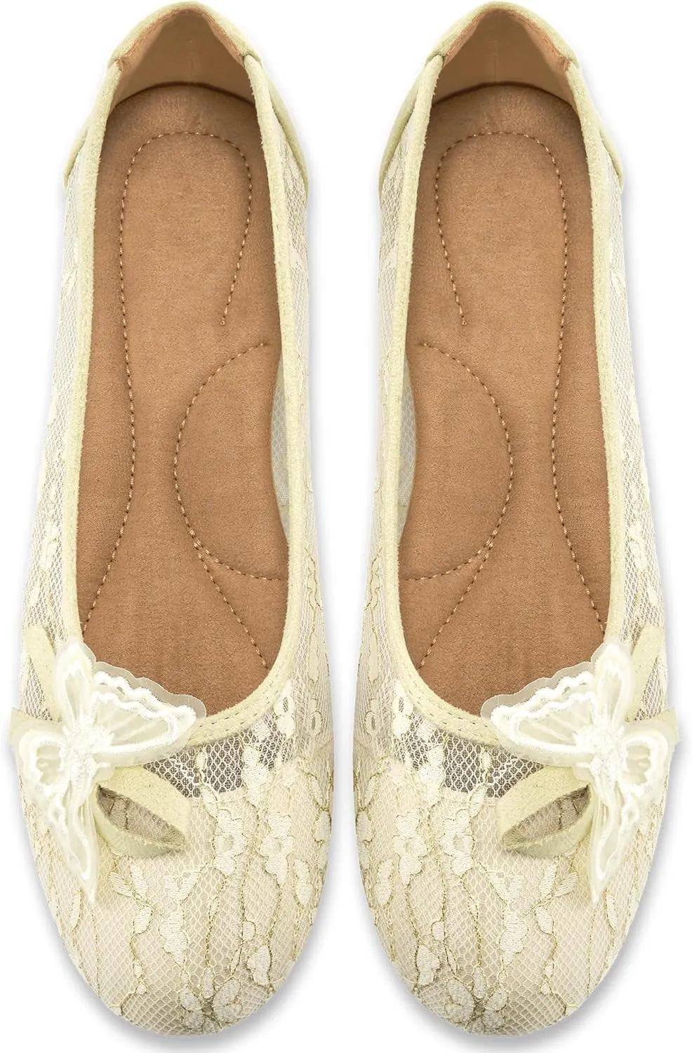 Aomigoct Ballet Flats Shoes for Women: Dress Comfortable Lace Womens Flats - Soft Casual Wedding Work Shoe