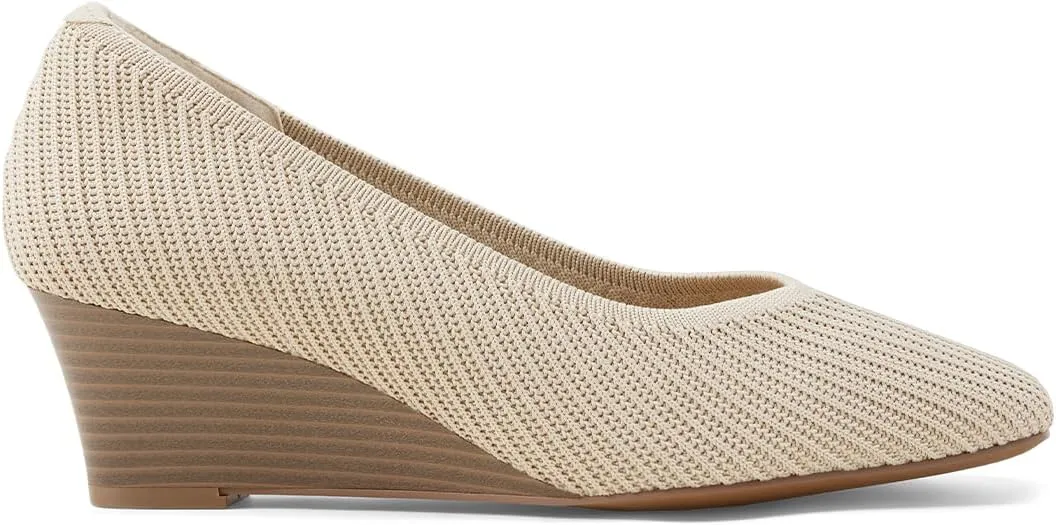 Arromic Women's Wedge Pumps Square Toe Low Wedge Heel Shoes Comfortable V-Cut Closed Toe Wide Wedges Dress Shoes for Women Work Office Casual Daily Dressy 2 inch