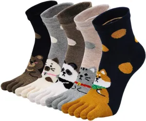 Artfasion Women's Toe Socks Cotton Comfy Low Cut Ankle with Reinforced Heel and Toe Crew Socks for Ladies