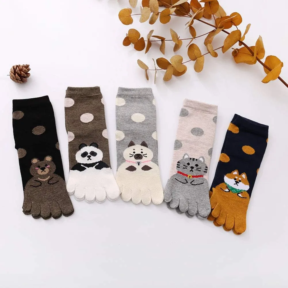 Artfasion Women's Toe Socks Cotton Comfy Low Cut Ankle with Reinforced Heel and Toe Crew Socks for Ladies