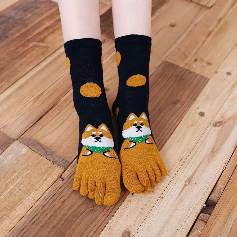 Artfasion Women's Toe Socks Cotton Comfy Low Cut Ankle with Reinforced Heel and Toe Crew Socks for Ladies