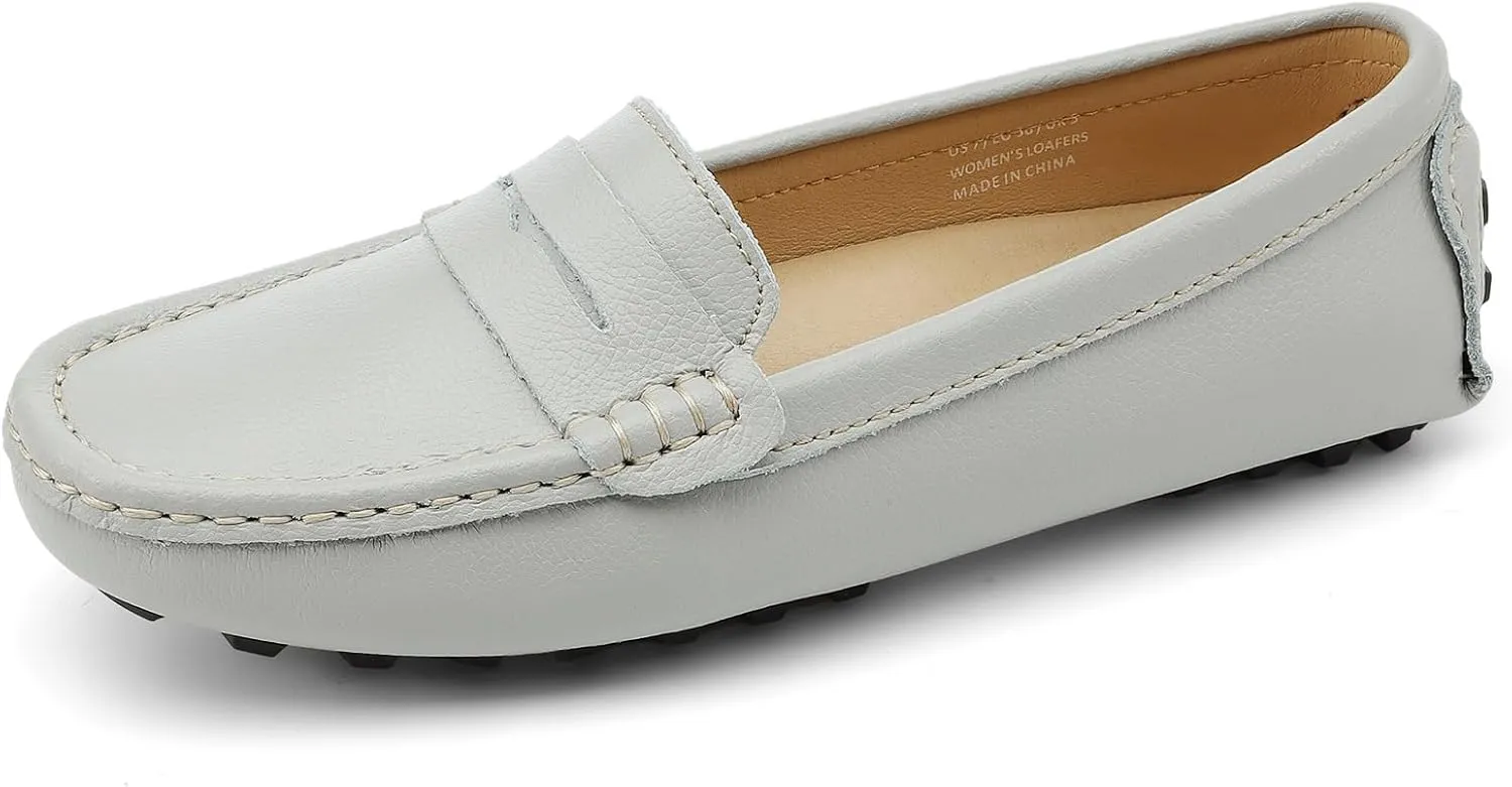 Artisure Women's Classic Comfort Leather Penny Loafers Casual Slip-Ons Lightweight Walking Flats Driving Mocs Boat Shoes