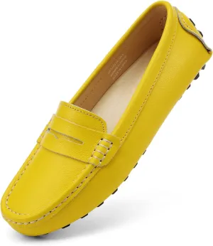 Artisure Women's Classic Comfort Leather Penny Loafers Casual Slip-Ons Lightweight Walking Flats Driving Mocs Boat Shoes