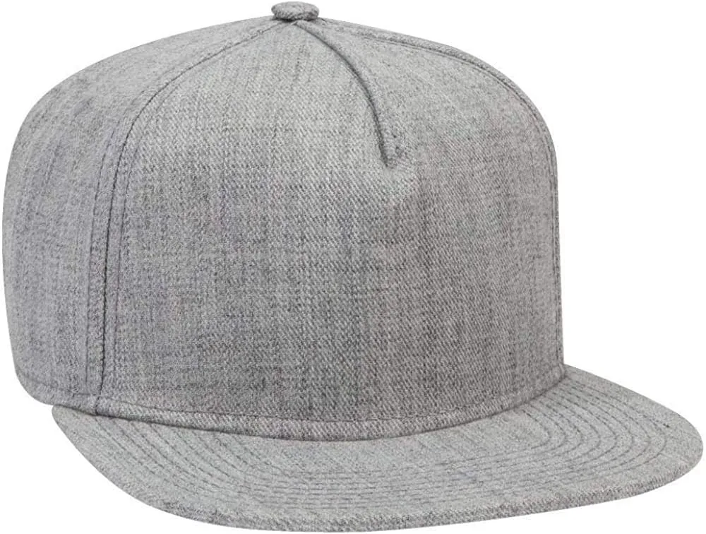 Ashen Fane Heather Wool Blend 5 Panel Snapback Flat Bill Two Tone Hat