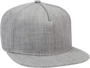 Ashen Fane Heather Wool Blend 5 Panel Snapback Flat Bill Two Tone Hat