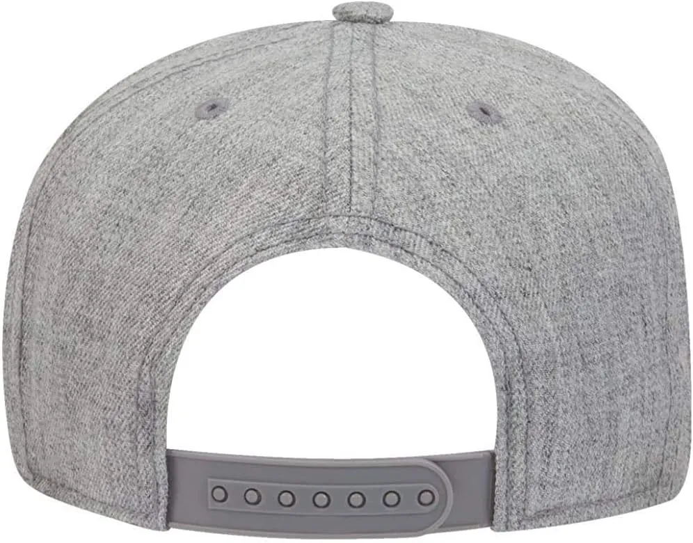 Ashen Fane Heather Wool Blend 5 Panel Snapback Flat Bill Two Tone Hat