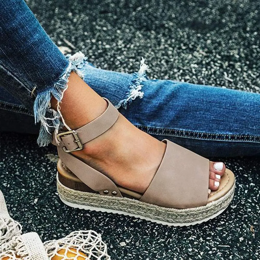 Athlefit Women's Espadrille Wedge Sandals Ankle Strap Buckle Platform Sandals