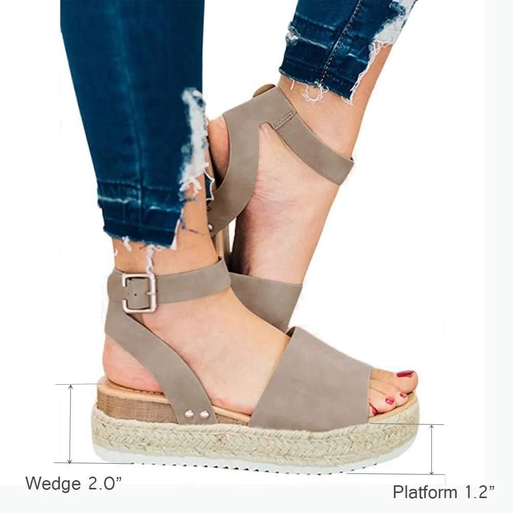 Athlefit Women's Espadrille Wedge Sandals Ankle Strap Buckle Platform Sandals