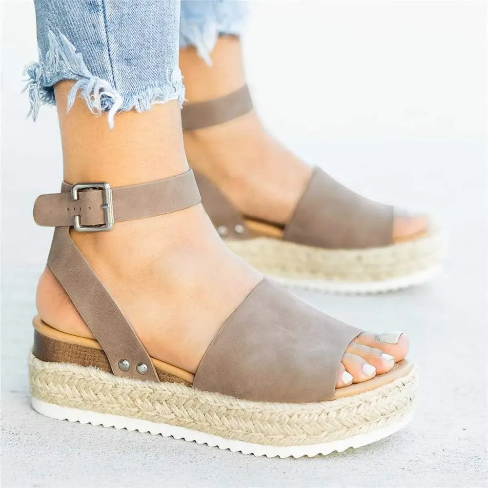 Athlefit Women's Espadrille Wedge Sandals Ankle Strap Buckle Platform Sandals