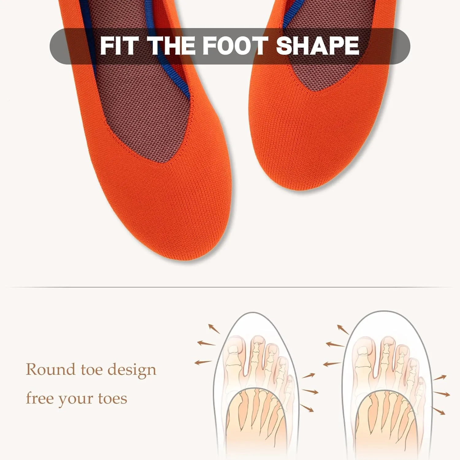 ATHMILE Women's Flat Ballet Shoes Knit Flat Shoes for Women Round Toe Slip on Women Flats for Dressy Casual Office Work Wedding Comfort Soft