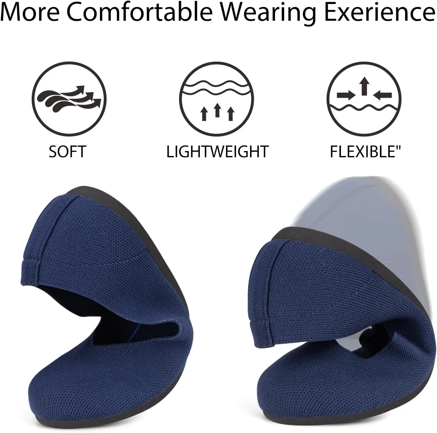 ATHMILE Women's Flat Ballet Shoes Knit Flat Shoes for Women Round Toe Slip on Women Flats for Dressy Casual Office Work Wedding Comfort Soft