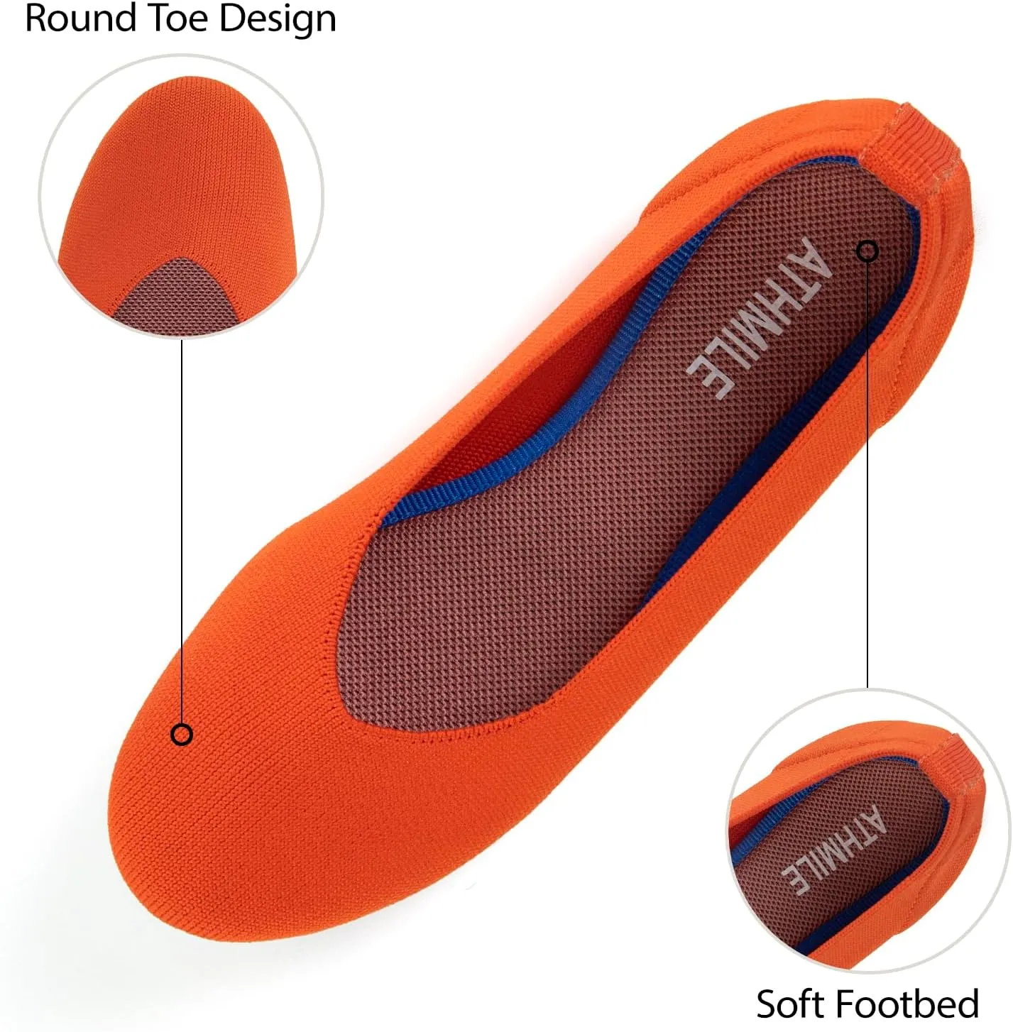 ATHMILE Women's Flat Ballet Shoes Knit Flat Shoes for Women Round Toe Slip on Women Flats for Dressy Casual Office Work Wedding Comfort Soft
