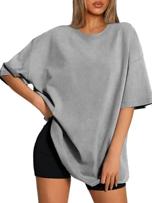 ATHMILE Womens Oversized T Shirts Loose Fit Crewneck Short Sleeve Tops Summer Casual Blouse 2025 Y2K Basic Tee Beach