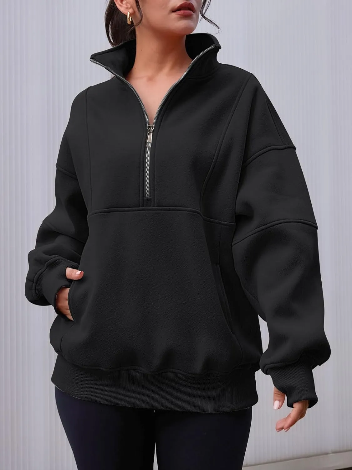 AUTOMET Women's Half Zip Oversized Sweatshirts Fleece Pullover Long Hoodies Casual Mock Turtleneck Sweaters with Pockets