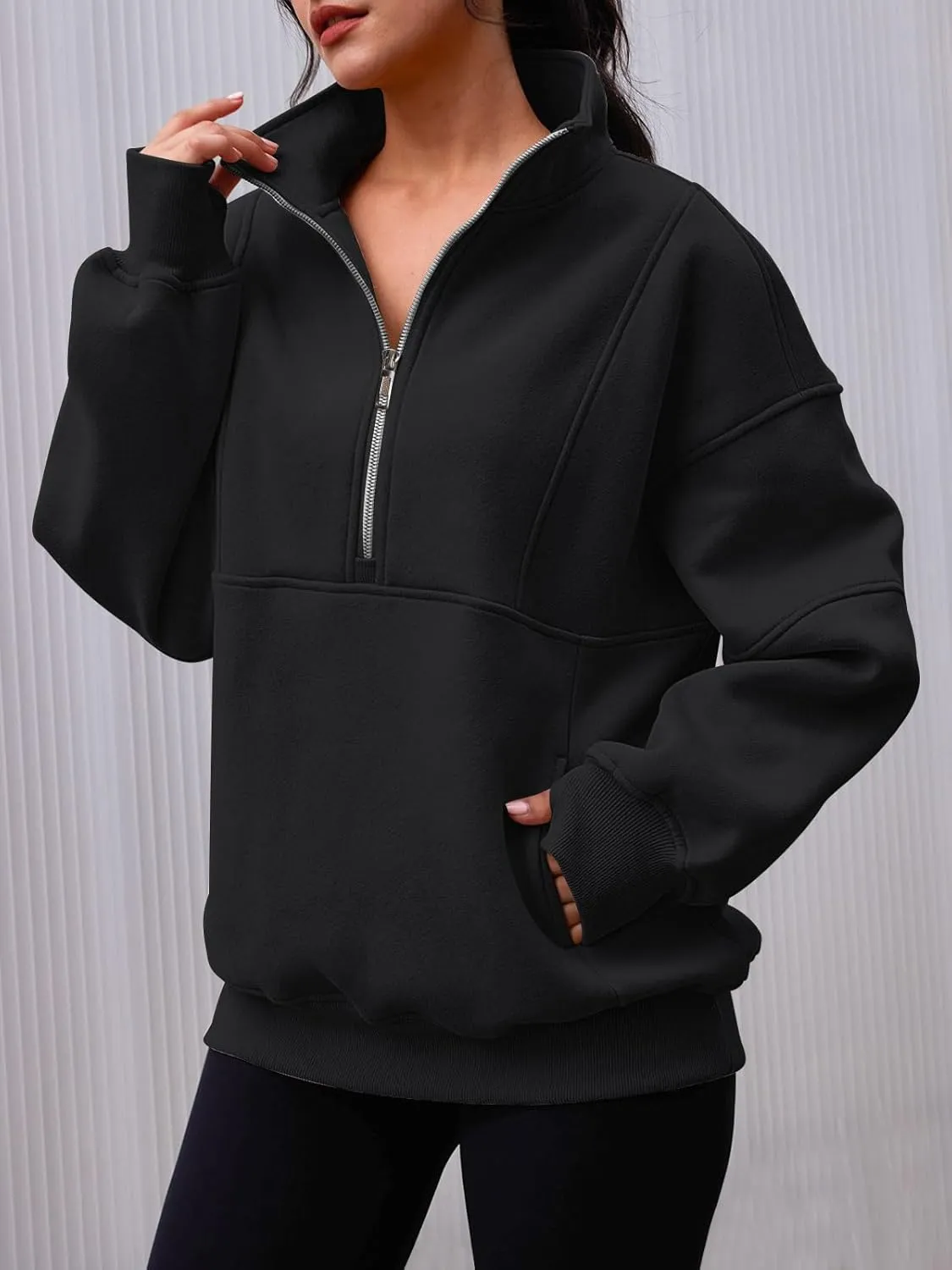 AUTOMET Women's Half Zip Oversized Sweatshirts Fleece Pullover Long Hoodies Casual Mock Turtleneck Sweaters with Pockets
