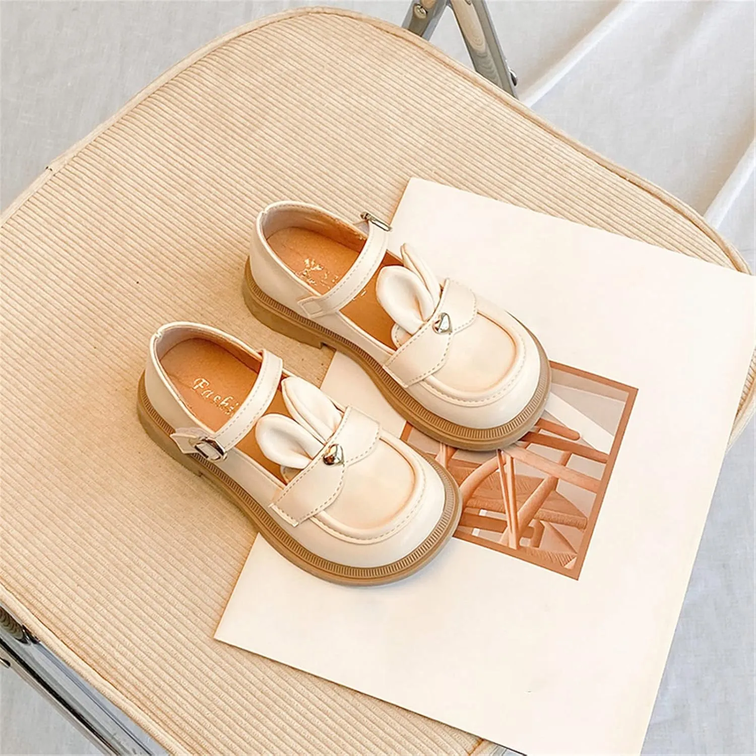 Baby Girls Sandals Size 5 Girls Leather Rabbit Design Soft Round Toe Princess Dress Flat Shoes(Little Fashion Baby Shoes