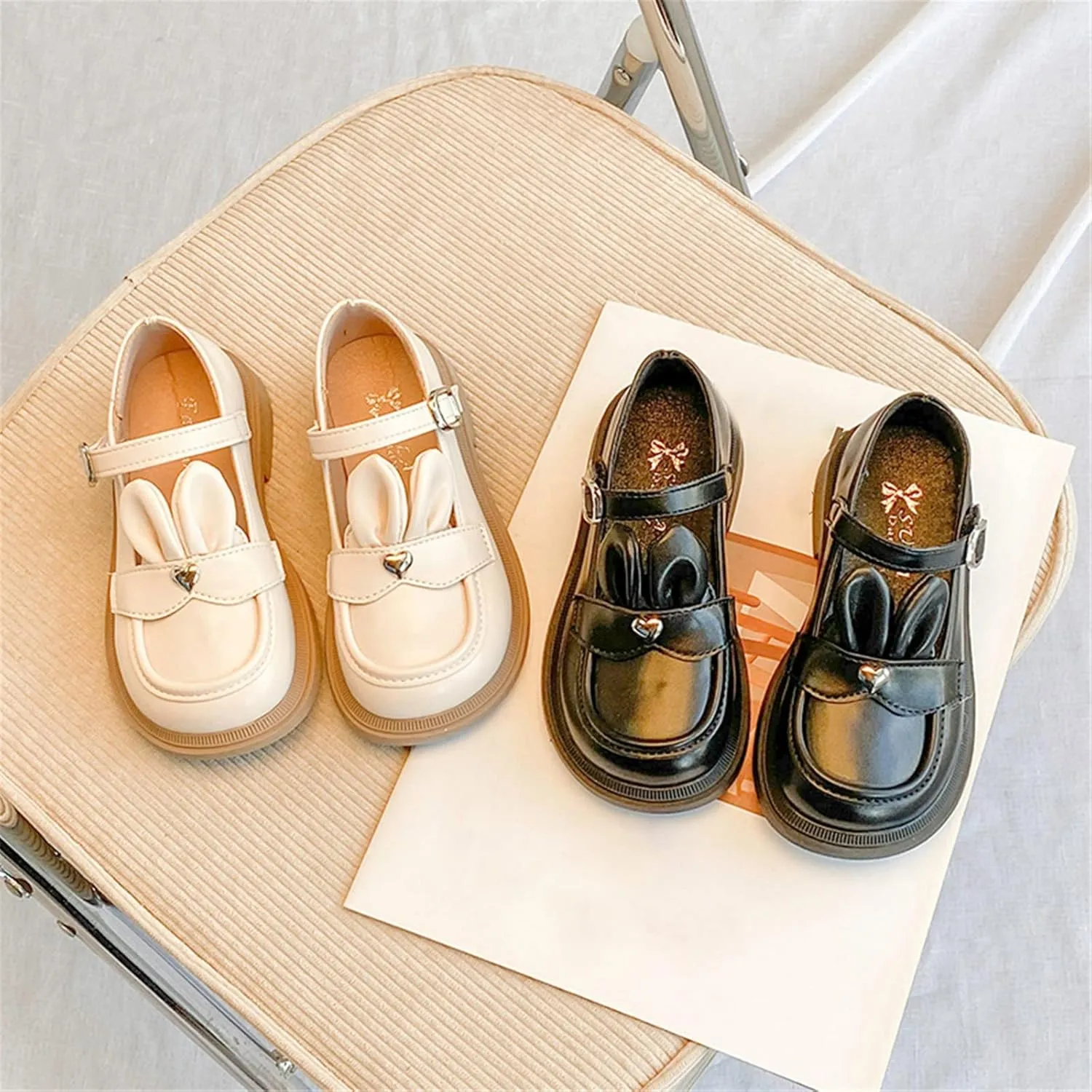 Baby Girls Sandals Size 5 Girls Leather Rabbit Design Soft Round Toe Princess Dress Flat Shoes(Little Fashion Baby Shoes