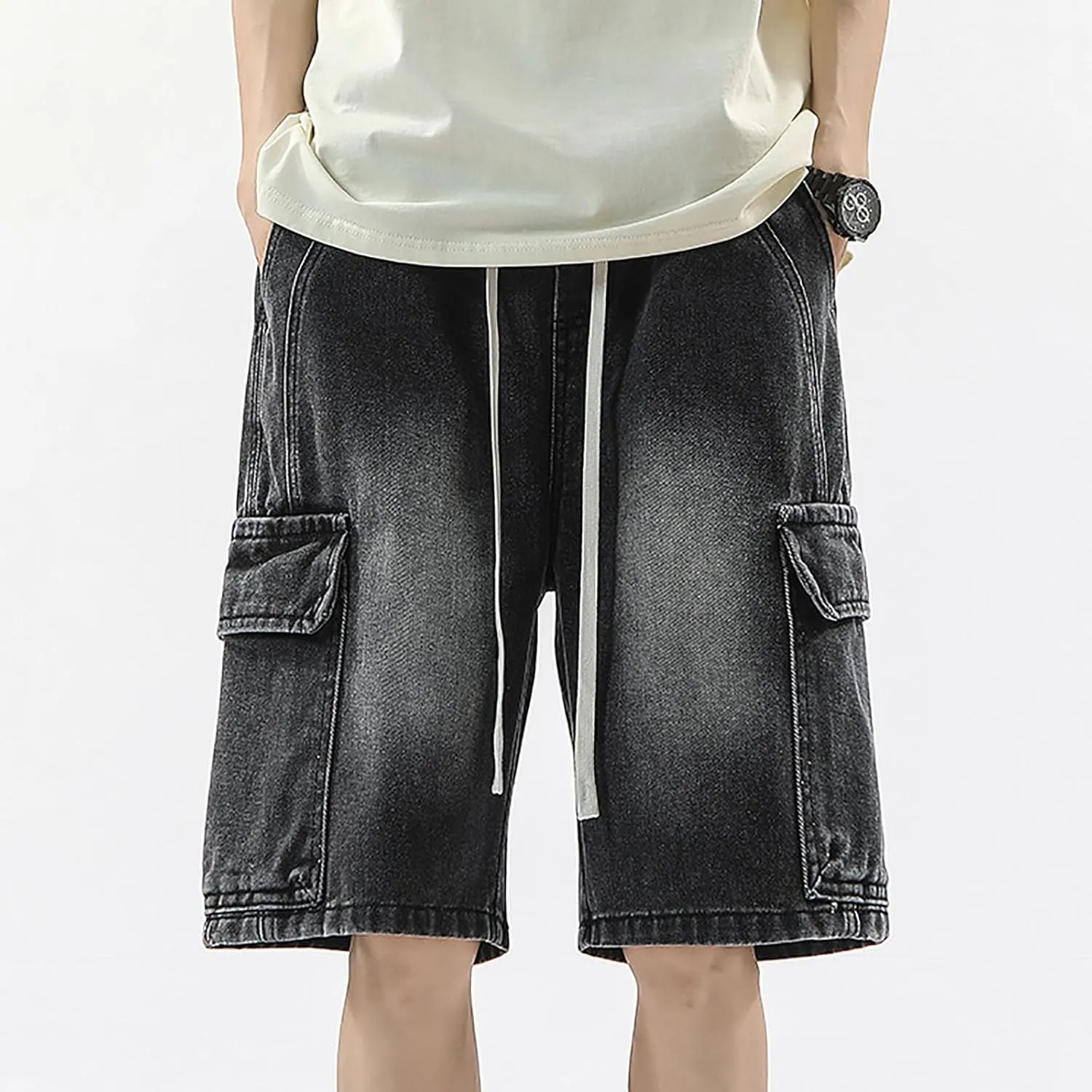 Baggy Jean Shorts for Men Summer Casual Loose Fit Y2K Hip Hop Wide Leg Denim Shorts Trendy Outfits