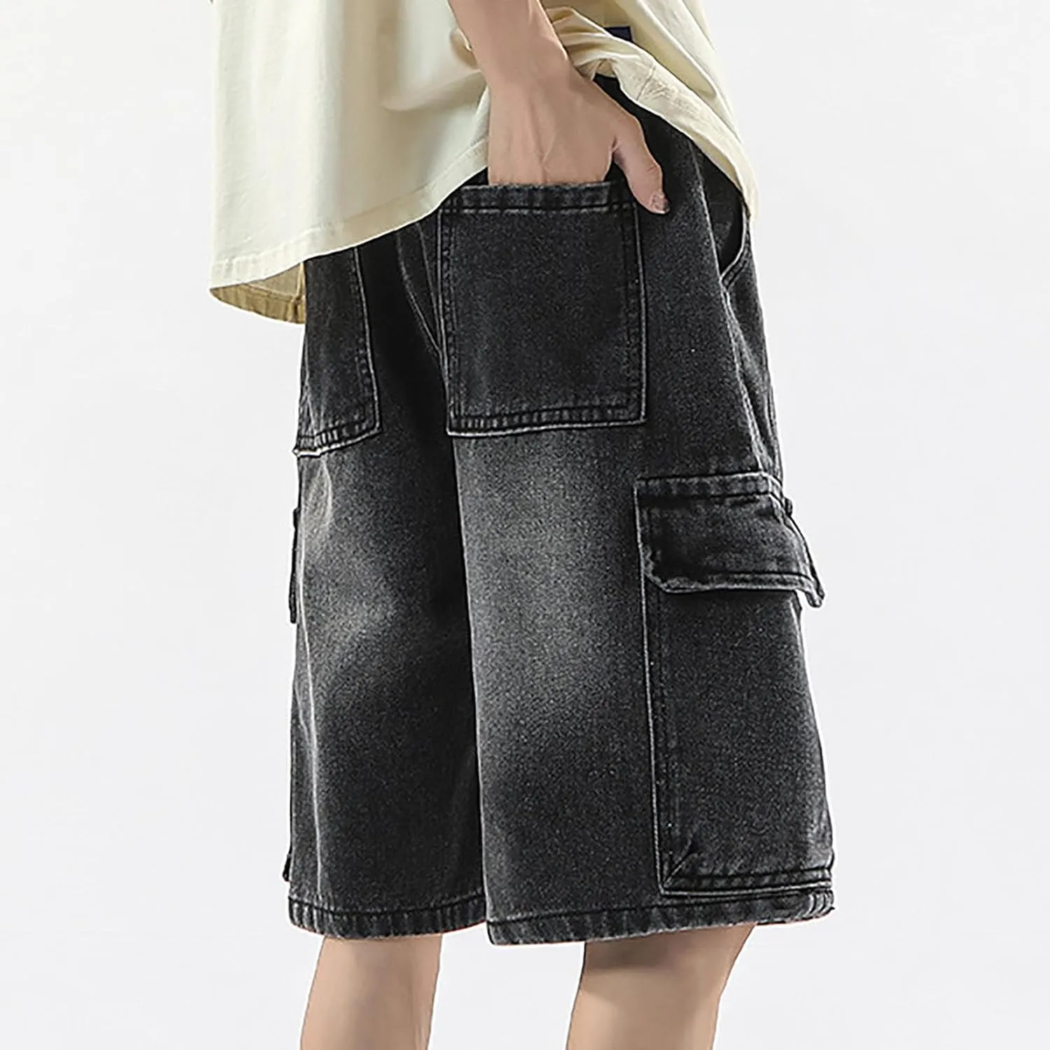 Baggy Jean Shorts for Men Summer Casual Loose Fit Y2K Hip Hop Wide Leg Denim Shorts Trendy Outfits