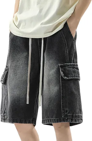 Baggy Jean Shorts for Men Summer Casual Loose Fit Y2K Hip Hop Wide Leg Denim Shorts Trendy Outfits