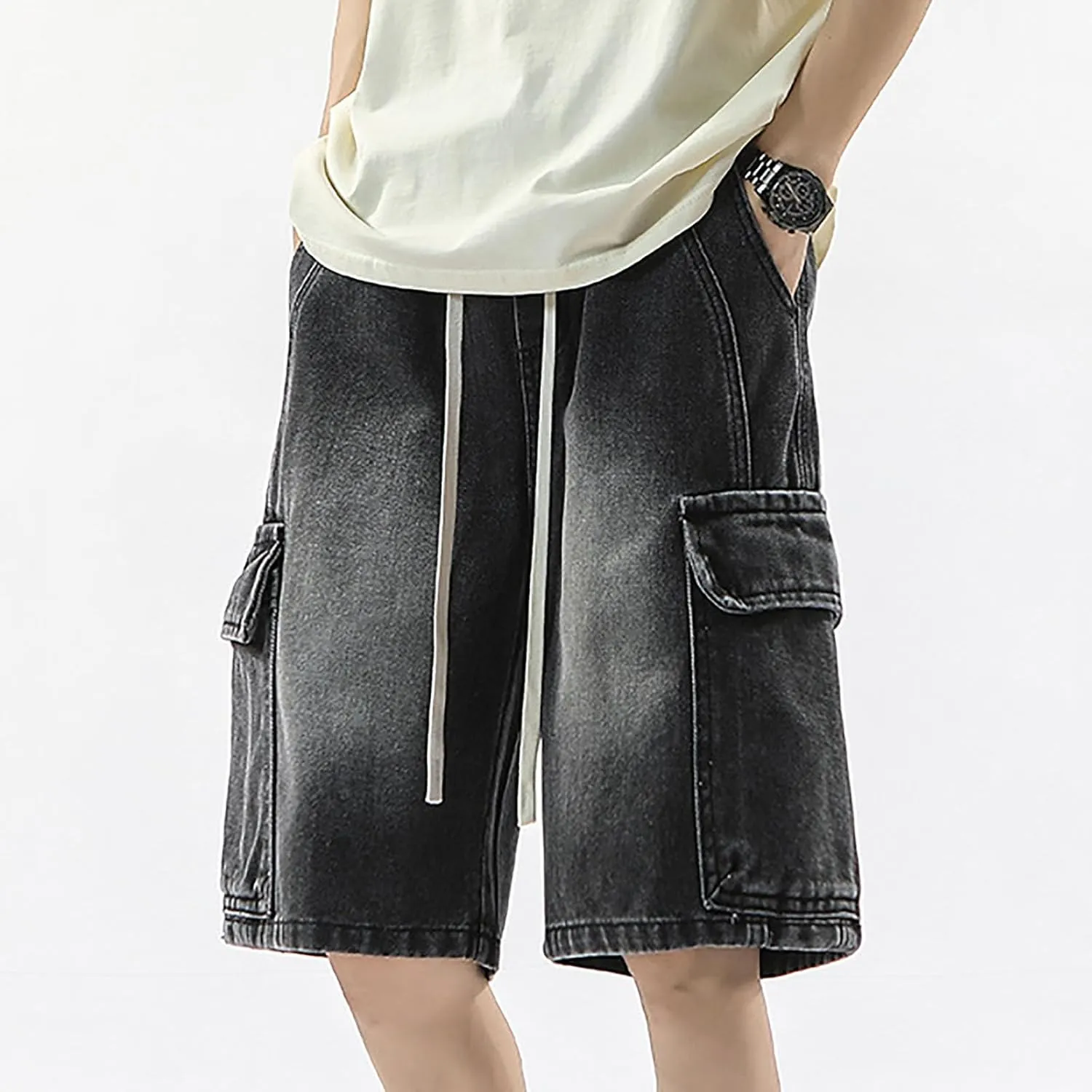 Baggy Jean Shorts for Men Summer Casual Loose Fit Y2K Hip Hop Wide Leg Denim Shorts Trendy Outfits