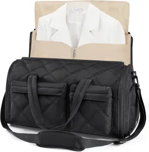 BAGSMART Garment Bags for Travel for Women, Convertible Garment Duffel Bag Suit Bag, 2 in 1 Puffy Garment Bags for Hanging Clothes, Carry on Travel Duffle Bag Combo with Shoe Compartment, Black