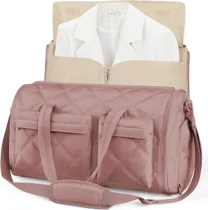 BAGSMART Garment Bags for Travel for Women, Convertible Garment Duffel Bag Suit Bag, 2 in 1 Puffy Garment Bags for Hanging Clothes, Carry on Travel Duffle Bag Combo with Shoe Compartment, Dark Pink