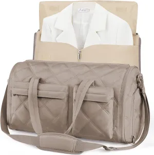 BAGSMART Garment Bags for Travel for Women, Convertible Garment Duffel Bag Suit Bag, 2 in 1 Puffy Garment Bags for Hanging Clothes, Carry on Travel Duffle Bag Combo with Shoe Compartment, Khaki