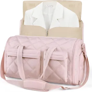 BAGSMART Garment Bags for Travel for Women, Convertible Garment Duffel Bag Suit Bag, 2 in 1 Puffy Garment Bags for Hanging Clothes, Carry on Travel Duffle Bag Combo with Shoe Compartment, Light Pink
