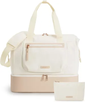 BAGSMART Weekender Bag for Women - 35L Carry On with Shoe Compartment, TSA-Free Travel Duffle, Large Overnight Hospital Bag, Beige
