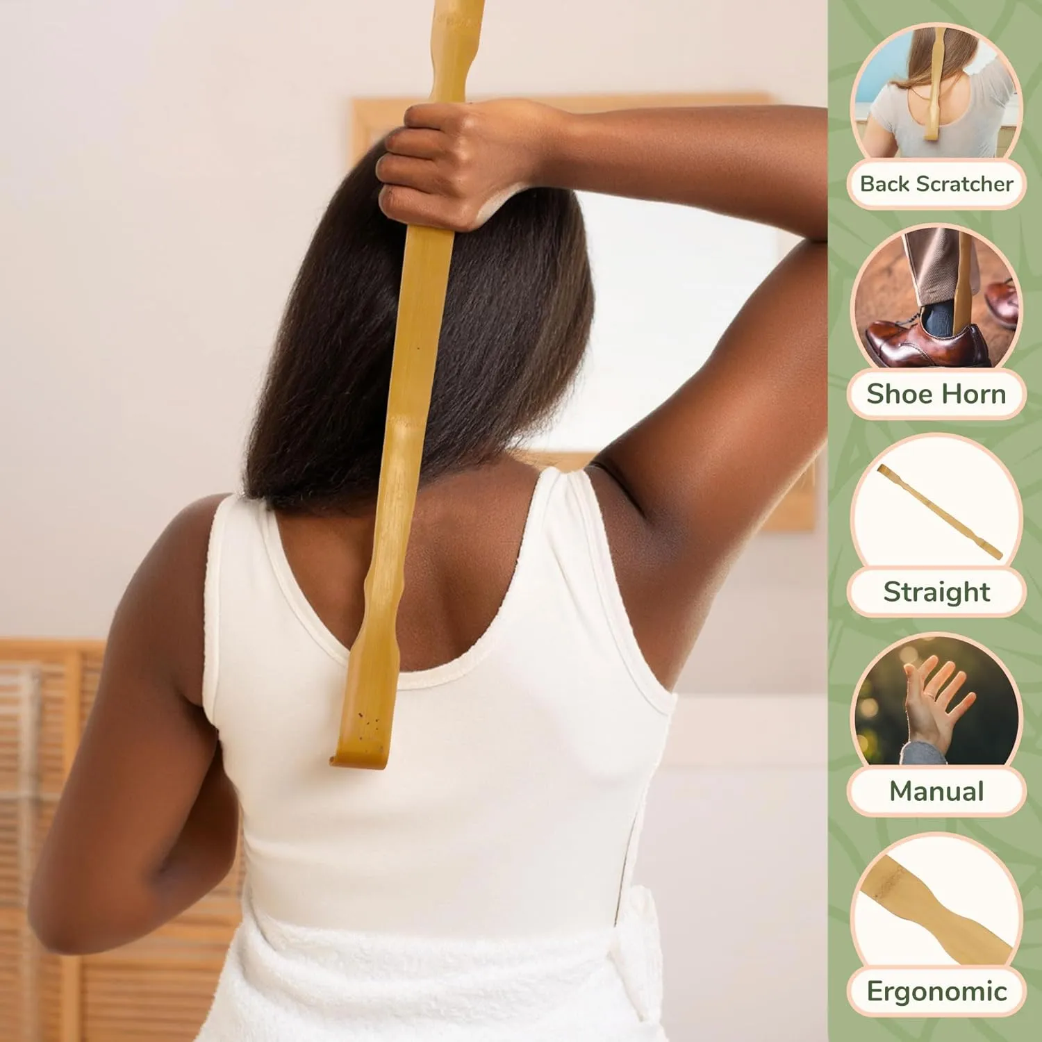 BambooMN 50 Pieces 25 Inch Extra Long Bamboo BackScratcher Shoehorn Plus Travel Size Back Scratcher