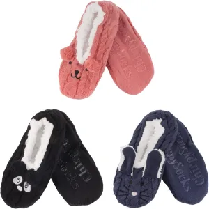 BambooMN Adult Women Soft Warm Cozy Fancy Yarn Slippers Non-Slip Lined Socks, Indoor Comfy House Travel Slippers