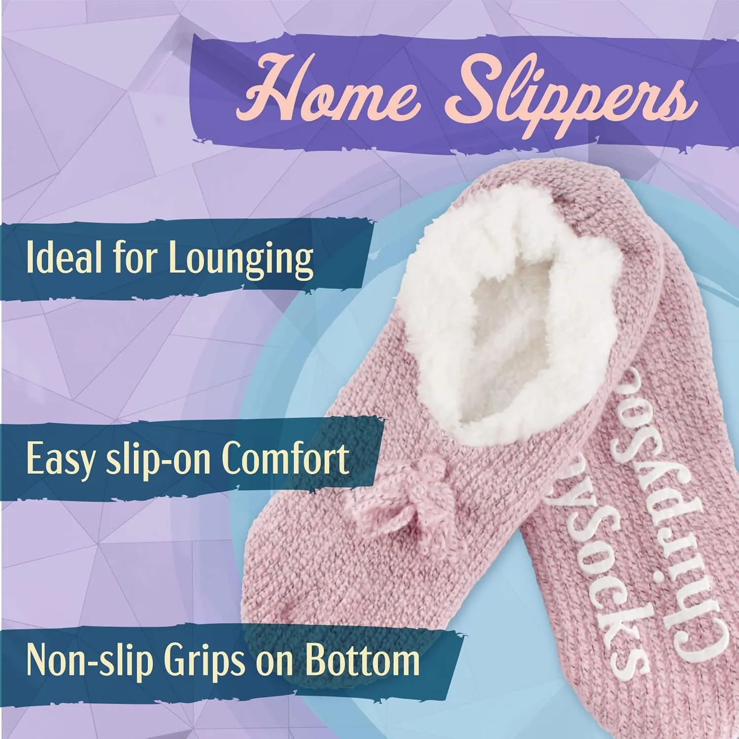 BambooMN Adult Women Super Soft Warm Cozy Fancy Yarn Slippers Non-Slip Lined Socks, Indoor Comfy House Slippers