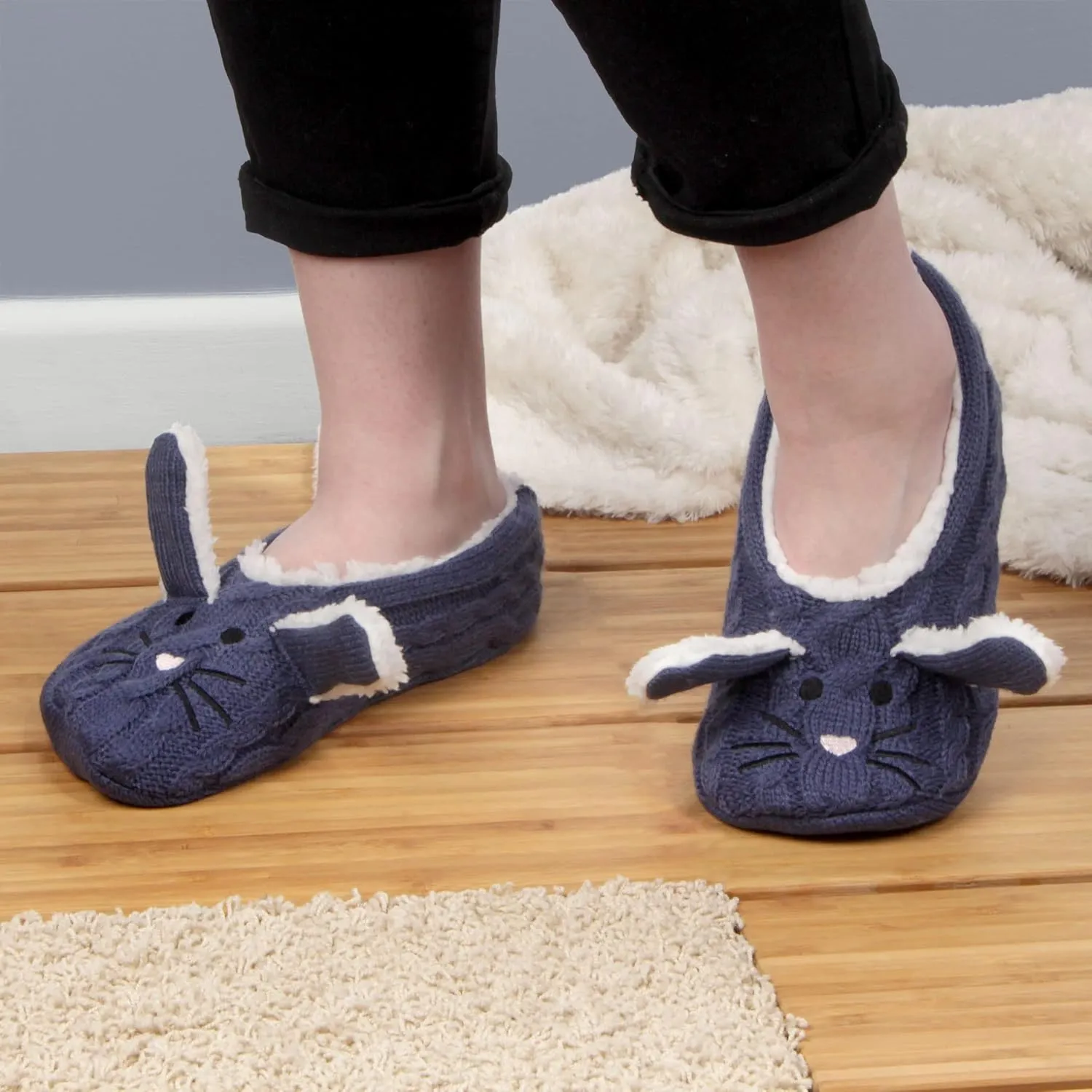 BambooMN Adult Women Super Soft Warm Cozy Fancy Yarn Slippers Non-Slip Lined Socks, Indoor Comfy House Slippers