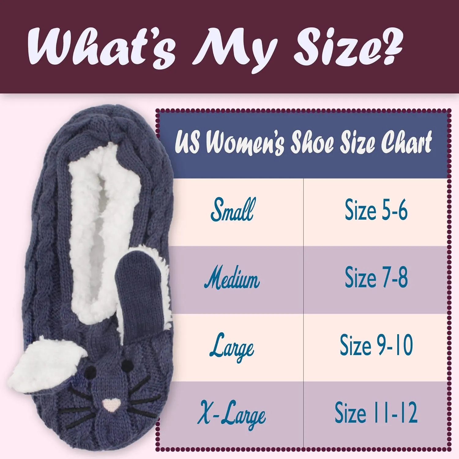 BambooMN Adult Women Super Soft Warm Cozy Fancy Yarn Slippers Non-Slip Lined Socks, Indoor Comfy House Slippers