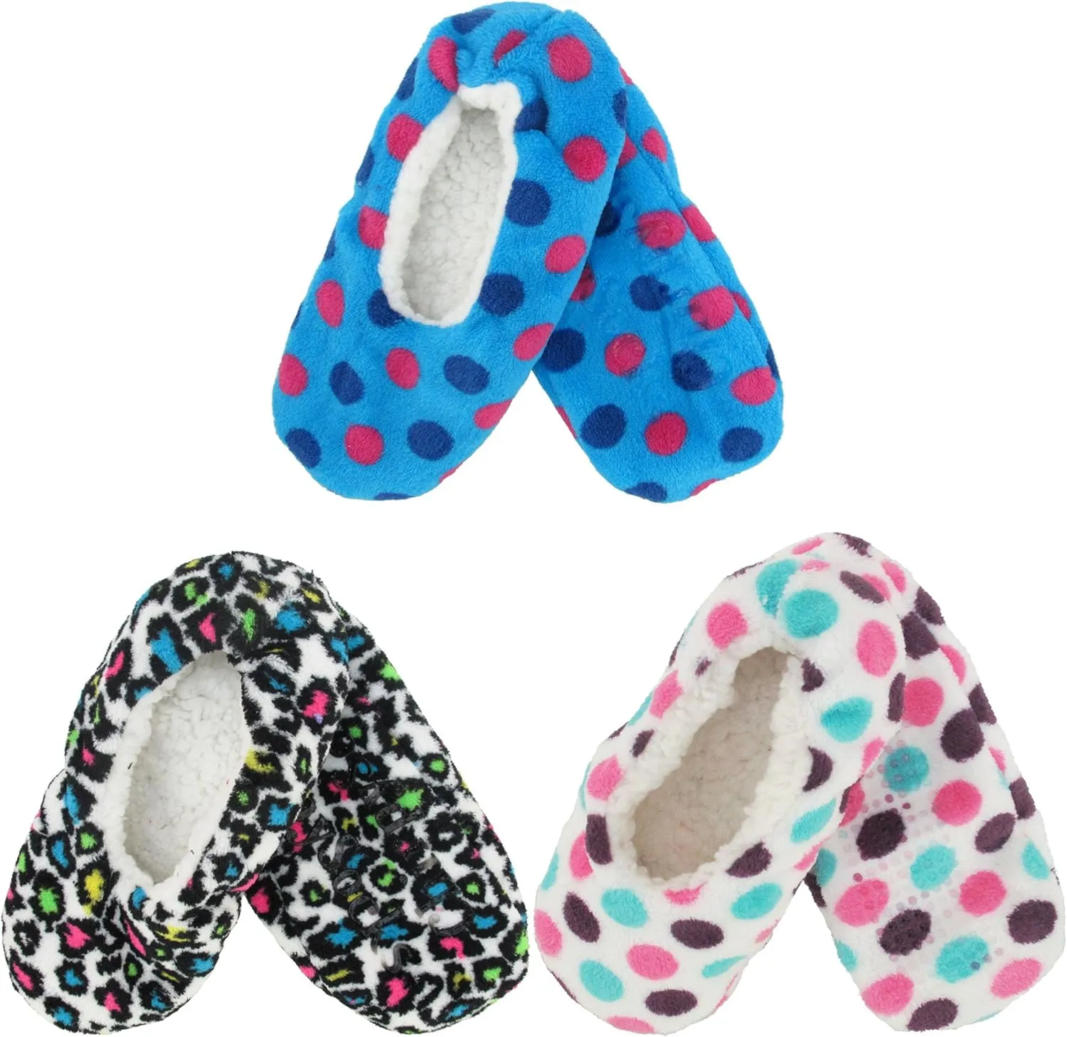 BambooMN Adult Women's Footies Slippers Non-Slip Lined Home Travel Socks - Varies Style and Colors - Value Pack