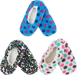 BambooMN Adult Women's Footies Slippers Non-Slip Lined Home Travel Socks - Varies Style and Colors - Value Pack