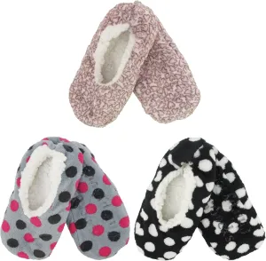 BambooMN Adult Women's Footies Slippers Non-Slip Lined Home Travel Socks - Varies Style and Colors - Value Pack