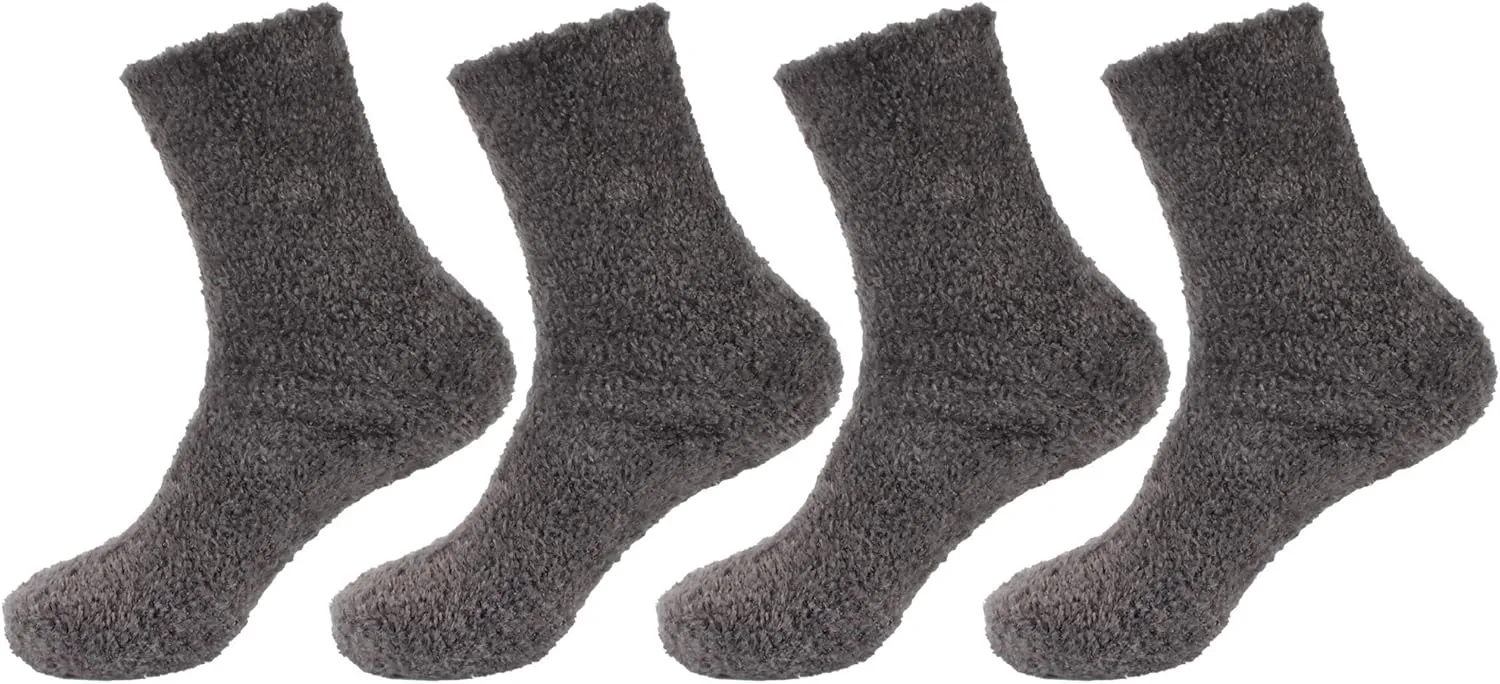 BambooMN Men's Super Comfy Soft Warm Fuzzy Socks - 4 Pair Value Packs