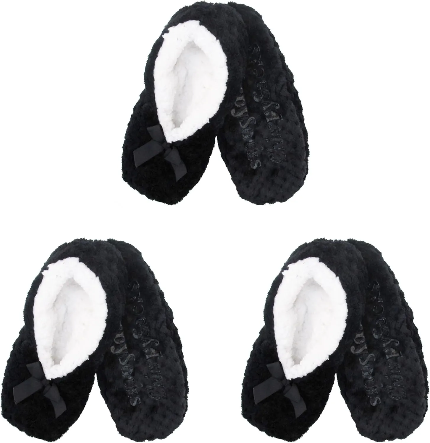 BambooMN Soft Touch Warm Cozy Fuzzy Non-Slip Lined Slip-On Slippers Socks for Adult Women, Indoor Travel House Slippers, 3 Pairs