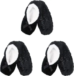 BambooMN Soft Touch Warm Cozy Fuzzy Non-Slip Lined Slip-On Slippers Socks for Adult Women, Indoor Travel House Slippers, 3 Pairs